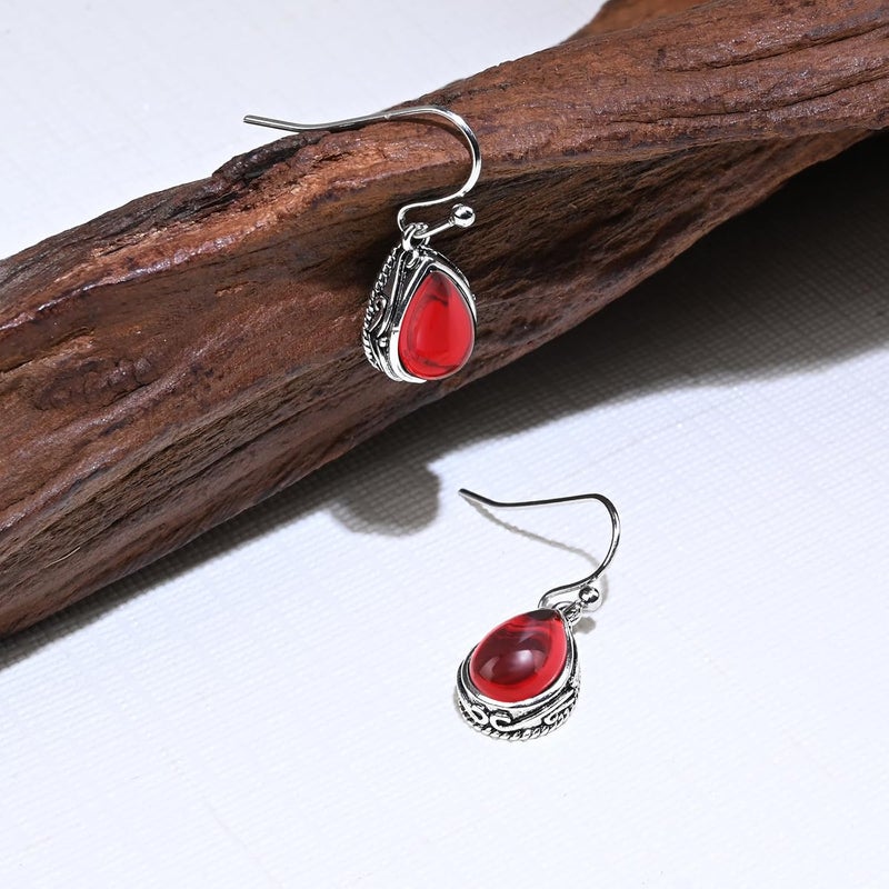 Teppdfann Store Vintage Teardrop Birthstone Dangle Earrings for Women Trendy, Gemstone Drop Earrings with Silver Hook Birthstone Jewelry for Christmas Gift - Image 4